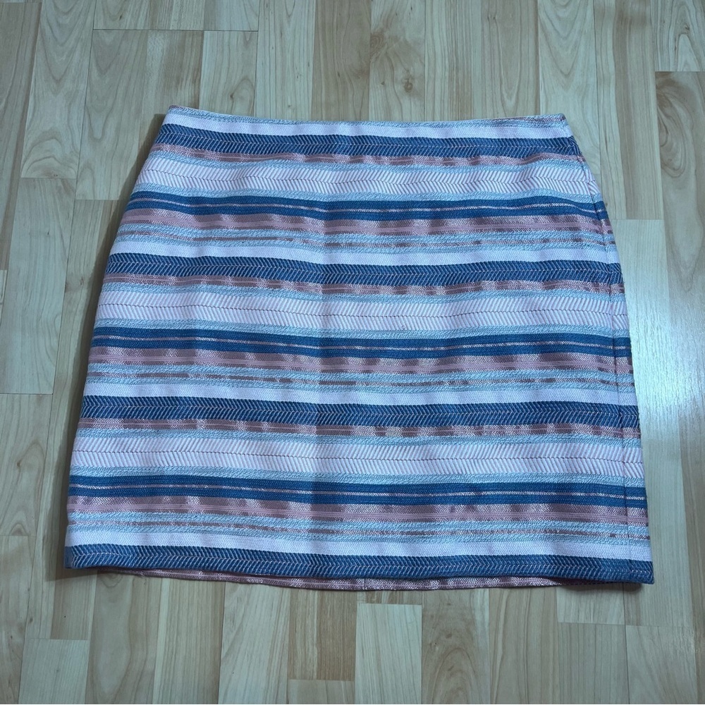 Loft women's tweed striped metallic pastel embroidered mini‎ skirt size 14